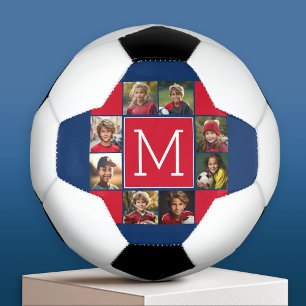 Instagram Photo Collage Monograms - Red Navy Soccer Ball