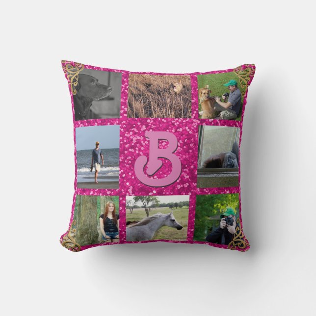Instagram Photo Collage Pink | Custom Monogram Cushion (Front)