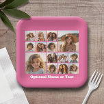Instagram Photo Collage - Up to 14 photos Pink Paper Plate<br><div class="desc">A design with a colourful background. Use up to fourteen square photos to create a unique and personal gift. If you need to adjust the pictures,  click on the customise tool to make changes.</div>