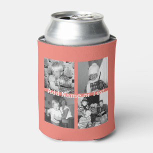 Instagram Photo Collage with 4 pictures - coral Can Cooler