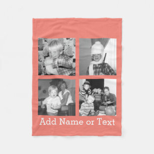 Instagram Photo Collage with 4 pictures - coral Fleece Blanket