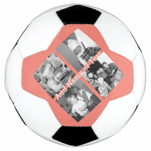 Instagram Photo Collage with 4 pictures - coral Soccer Ball