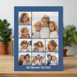 Instagram Photo Collage with 9 square photos blue Postcard<br><div class="desc">Photo montage of 9 photos in different sizes on a solid colour background. Use your photos without frames on this one! Add your favourite pictures and snapshots to this strip for a fun memory keeper. An artistic way to display your best photo sharing pics.</div>