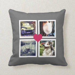 Instagram Photo Collage with Pink Heart Cushion