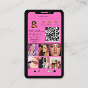 Instagram Photo Grid Modern QR code Makeup Artist Business Card