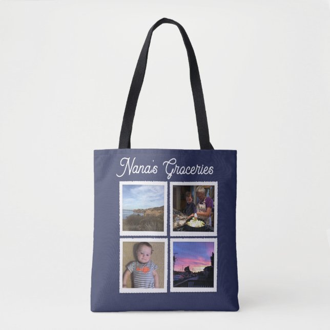 Instagram Photo Navy Blue Large Tote Bag (Front)