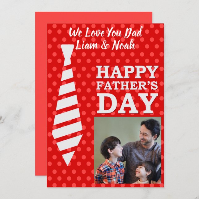 Instagram Photo Necktie Red Dots Fathers Day Card (Front/Back)
