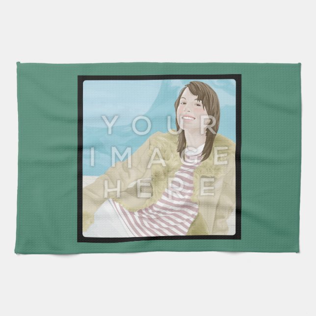 Instagram Photo Personalised Green Kitchen Towel (Horizontal)