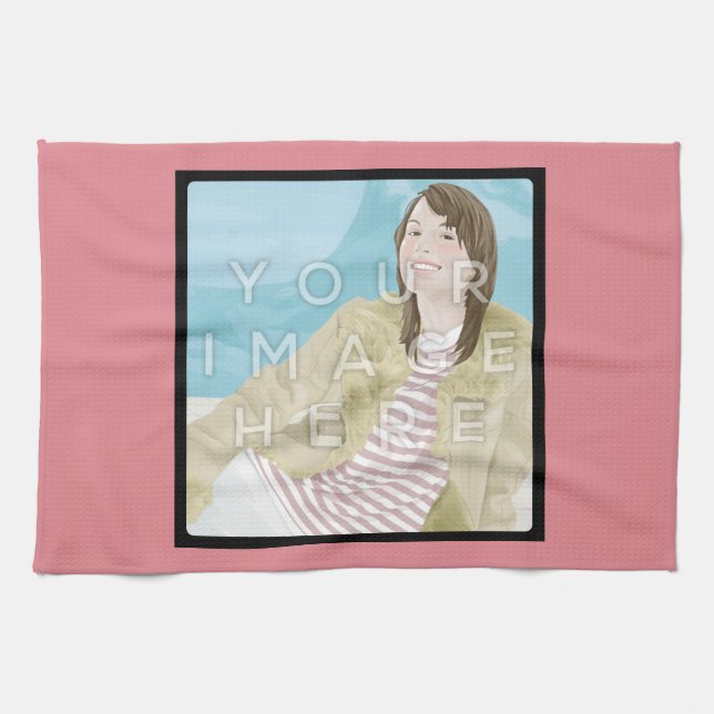 Instagram Photo Personalised Pink Kitchen Towel (Horizontal)