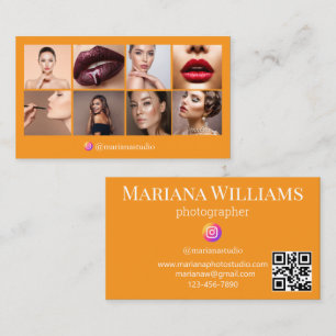 instagram photographer 8 photos qr code orange business card