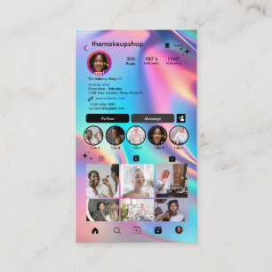 Instagram Pink Holographic QR Code Social Media Business Card