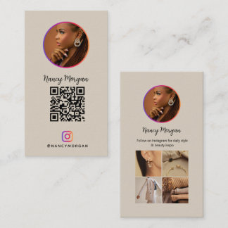 Instagram Profile QR Code Photo Grid Beige Business Card
