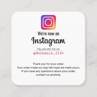 Instagram purchase note thank you promotional square business card