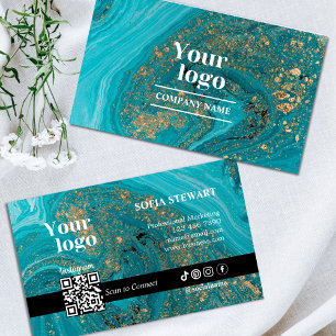 Instagram Qr Code Bold Marble Agate Turquoise Teal Business Card