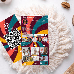 Instagram Retro Vintage Rays QR Code Social Media Business Card