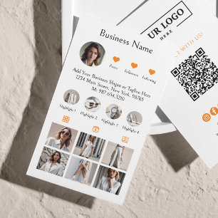 Instagram Scan To Connect QR Code Orange Business Card