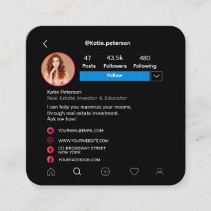 Instagram Social Media Profile Photo With QR Code Square Business Card