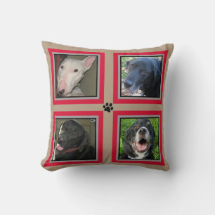 Instagram Style 4 Photo Pet Family-Red Frames-Tan Cushion