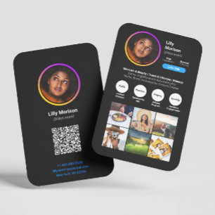 Instagram Style Trendy Photo Black Dark Theme Business Card