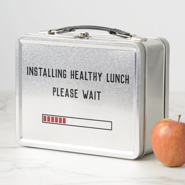 Installing Healthy Lunch Please Wait Personalised Metal Lunch Box (In Situ)