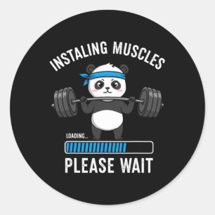 Installing Muscles Funny Panda Weightlifting Worko Classic Round Sticker