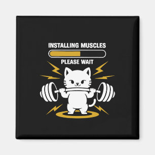 Installing Muscles Please Wait Cute Gym Cat Bodybu Magnet