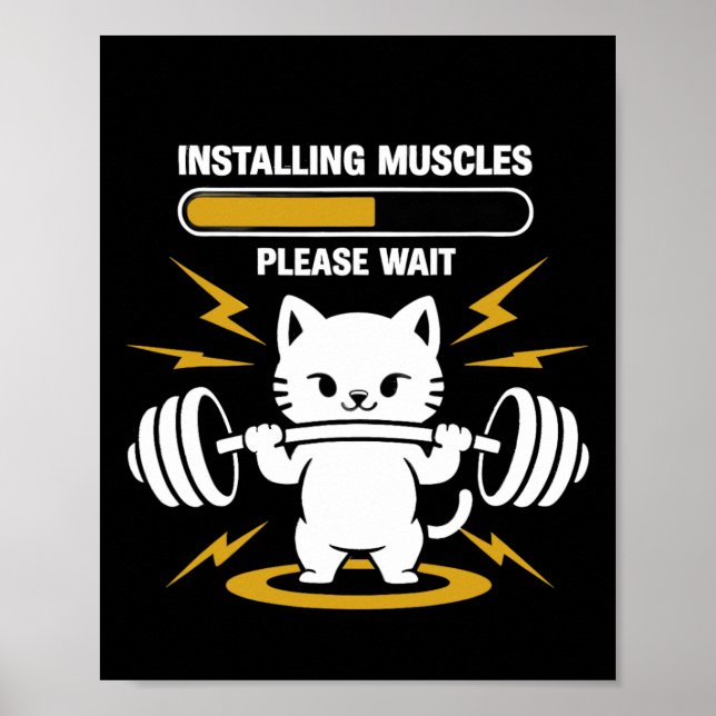 Installing Muscles Please Wait Cute Gym Cat Bodybu Poster (Front)