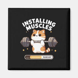 Installing Muscles Please Wait Funny Cat Weightlif Magnet