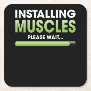Installing Muscles Please Wait Square Paper Coaster