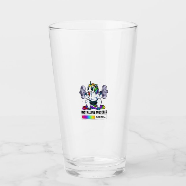 Installing Muscles Unicorn Rainbow Gym Workout Fat Glass (Front)
