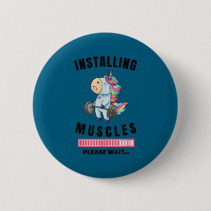 Installing Muscles Unicorn Weight Lifting Fitness  6 Cm Round Badge