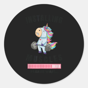 Installing Muscles Unicorn Weight Lifting Fitness  Classic Round Sticker