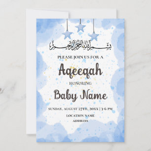 Instant Blue Aqeeqah Aqiqah Invitation Card