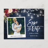 Instant Camera Blue Wood Floral Jars Save The Date