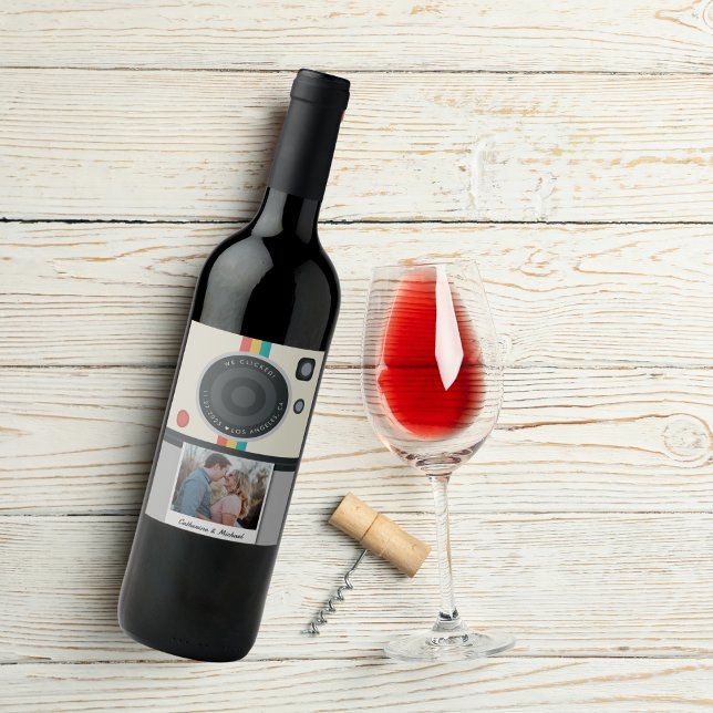 Instant Camera Couple Photo Unique Wedding  Wine Label (Creator Uploaded)