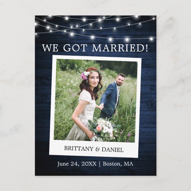 Instant Camera Lights Wood Wedding Announcement Postcard (Front)