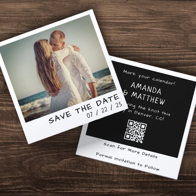 Instant Camera Photo QR Code Retro Wedding Save The Date (Creator Uploaded)