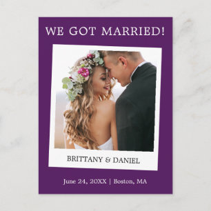 Instant Camera Photo Wedding Announcement Purple Postcard