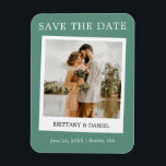 Instant Camera Save The Date Eucalyptus Green Magnet<br><div class="desc">Modern Simple Retro Instant Camera Style Couple Photo Save The Date Photo Engagement Announcement Magnet - Eucalyptus Green</div>