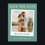Instant Camera Save The Date Eucalyptus Green Postcard<br><div class="desc">Modern Simple Retro Instant Camera Style Couple Photo Save The Date Photo Engagement Announcement Postcard - Eucalyptus Green</div>