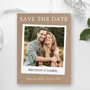 Instant Camera Style Photo Kraft Save The Date Postcard