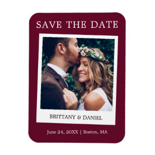 Instant Camera Style Photo Save The Date Burgundy Magnet