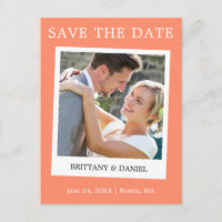 Instant Camera Style Photo Save The Date Coral