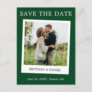 Instant Camera Style Photo Save The Date Green Postcard