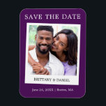 Instant Camera Style Photo Save The Date Purple Magnet<br><div class="desc">Modern Simple Retro Instant Camera Style Couple Photo Save The Date Photo Engagement Announcement Magnet - Purple</div>