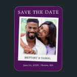 Instant Camera Style Photo Save The Date Purple Magnet<br><div class="desc">Modern Simple Retro Instant Camera Style Couple Photo Save The Date Photo Engagement Announcement Magnet - Purple</div>