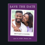 Instant Camera Style Photo Save The Date Purple Postcard<br><div class="desc">Modern Simple Retro Instant Camera Style Couple Photo Save The Date Photo Engagement Announcement Postcard - Purple</div>