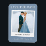 Instant Camera Style Save The Date Dusty Blue Magnet<br><div class="desc">Modern Simple Retro Instant Camera Style Couple Photo Save The Date Photo Engagement Announcement Magnet - Dusty Blue</div>