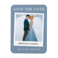 Instant Camera Style Save The Date Dusty Blue