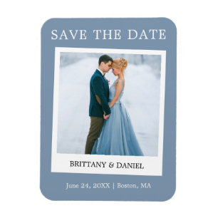 Instant Camera Style Save The Date Dusty Blue Magnet